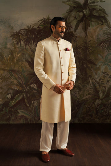 "Umair" Pearl White Embroidered Sherwani